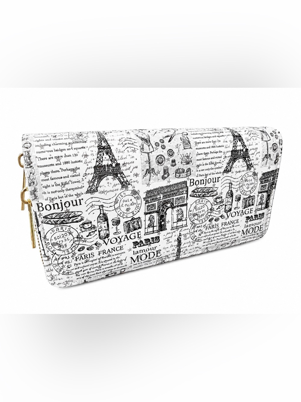 Paris Print White Clutch Wallet - Unbranded